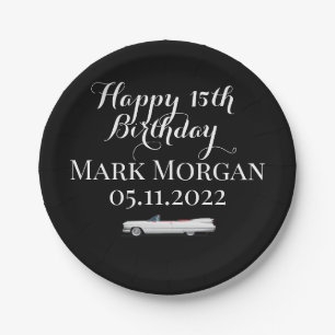 Assiettes En Carton Joyeux cadeau de 15e anniversaire pour garçon noir
