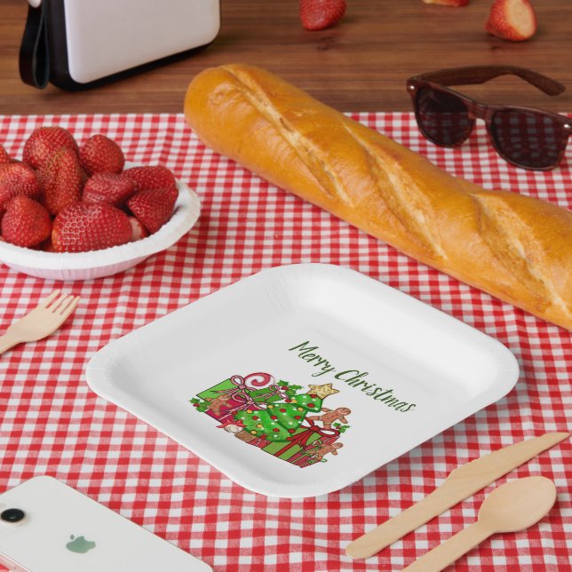 Assiettes En Carton Joyeux Cadeaux De Noël Autour De L'Arbre (Pique-nique)