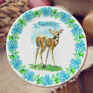 Assiettes En Carton Joyeux Cerf aquarelle de Pâques