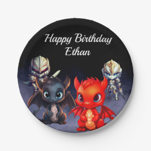 Assiettes En Carton Joyeux chevaliers et dragons d'anniversaire