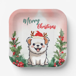 Assiettes En Carton Joyeux Chien de Noël Rouge mignonne Chien Chien Ch