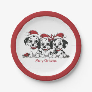 Assiettes En Carton Joyeux Chiens Dalmatiens de Noël