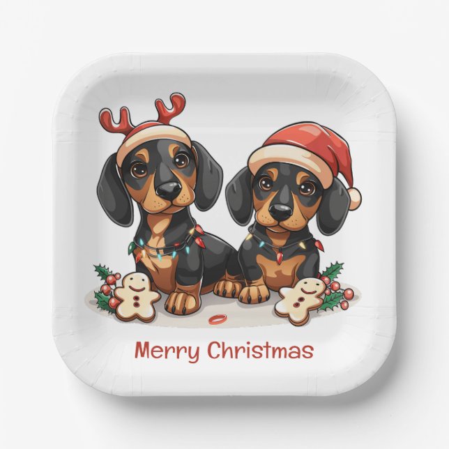 Assiettes En Carton Joyeux Chiens de Noël (Recto)