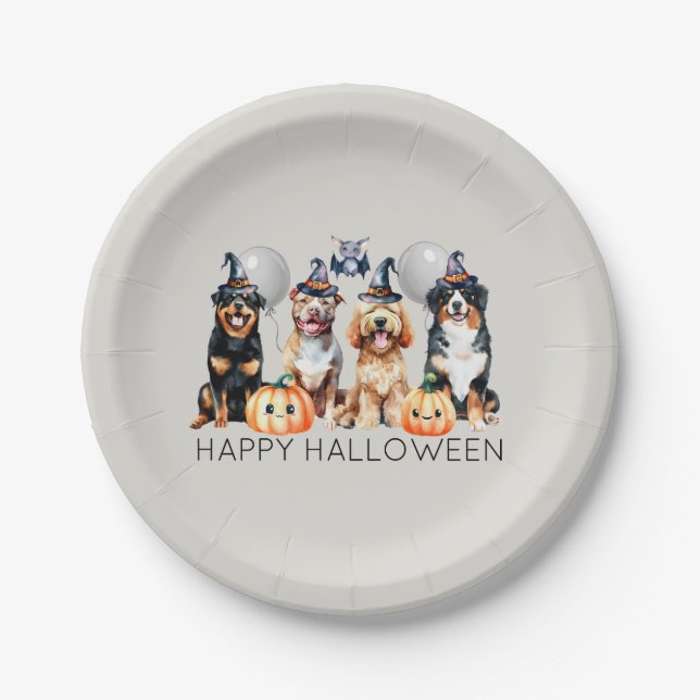 Assiettes En Carton Joyeux Chiens d'Halloween (Devant)