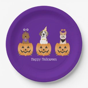 Assiettes En Carton Joyeux Chiens D'Halloween En Citrouille