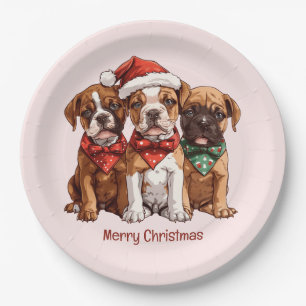 Assiettes En Carton Joyeux Chiens en boîte de Noël