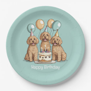 Assiettes En Carton Joyeux Chiens Goldendoodle Anniversaire