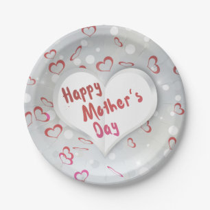 Assiettes En Carton Joyeux coeur de papier 3D de la Fête des Mères