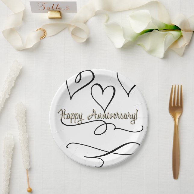 Assiettes En Carton Joyeux Coeurs d'anniversaire (Mariage)