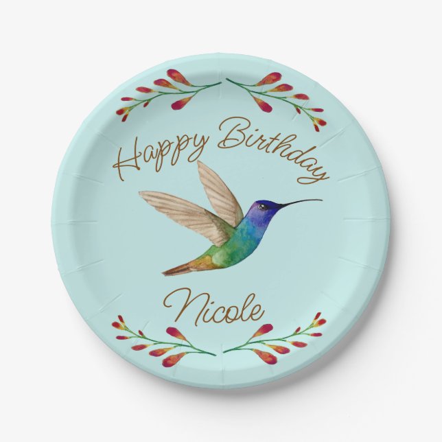 Assiettes En Carton Joyeux colibri d'anniversaire (Devant)