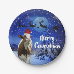 Assiettes En Carton Joyeux Cowristmas Père Noël Vacances Vache