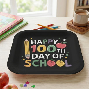 Assiettes En Carton Joyeux crayon de pomme coloré 100e jour d'école