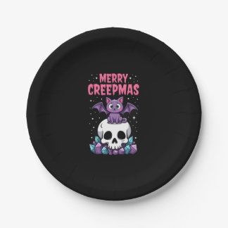 Assiettes En Carton Joyeux Creepmas Chat Pastel Goth Noël Crâne T-S