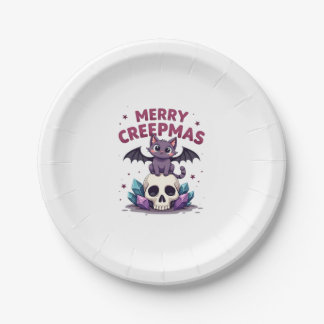 Assiettes En Carton Joyeux Creepmas Chat Pastel Goth Noël Crâne T-S