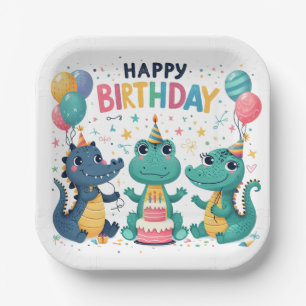 Assiettes En Carton Joyeux crocodiles d'anniversaire