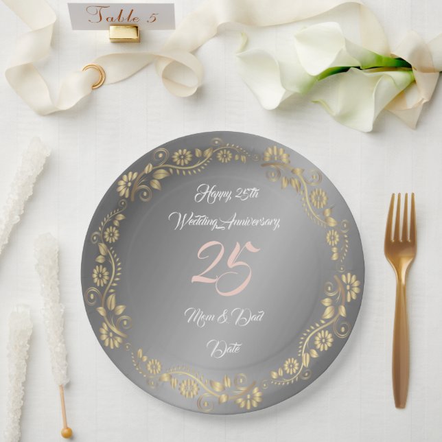 Assiettes En Carton Joyeux Customize Silver 25th Anniversary (Mariage)