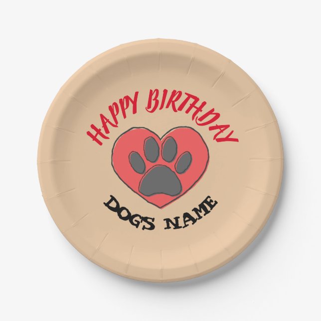 Assiettes En Carton Joyeux dessin à mâchoire de chien d'anniversaire (Devant)