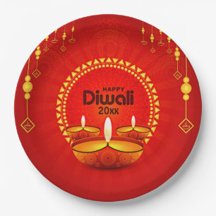 Assiettes En Carton Joyeux Diwali 20xx Ajouter année ou texte rouge j