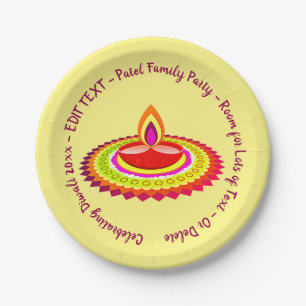 Assiettes En Carton Joyeux Diwali 20xx Ajouter Année Texte Jaune Purpl