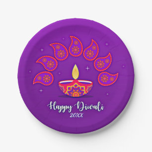 Assiettes En Carton Joyeux Diwali Ajouter Année 20xx Purple Jaune Rou