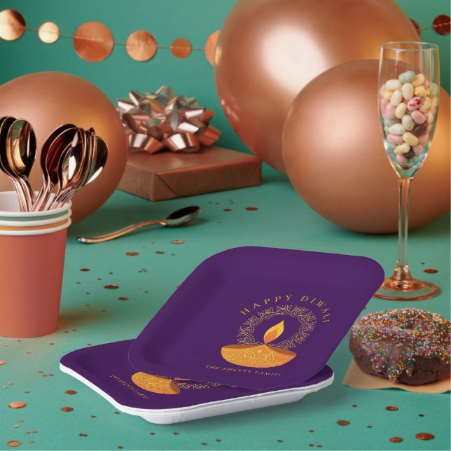 Assiettes En Carton Joyeux Diwali Hindu Festival des Lumières (Multi)
