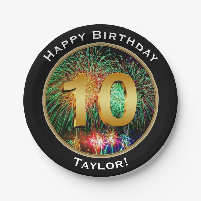 Assiettes En Carton Joyeux dixième 10ème anniversaire de feux (Devant)