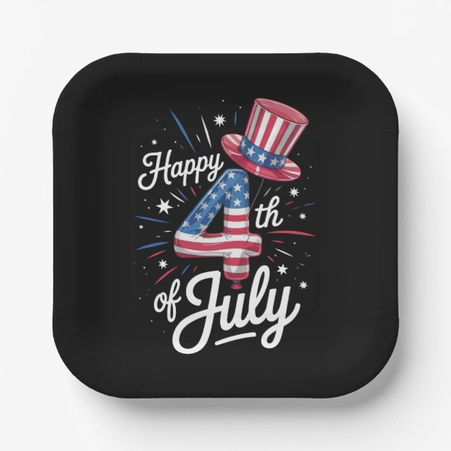 Assiettes En Carton Joyeux drapeau américain 4 juillet patriotique USA (Recto)