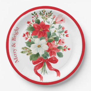 Assiettes En Carton Joyeux et brillant bouquet de fleur de Noël