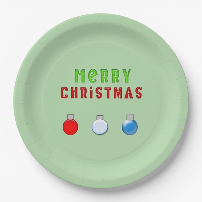 Assiettes En Carton Joyeux feu de Noël vert (Devant)
