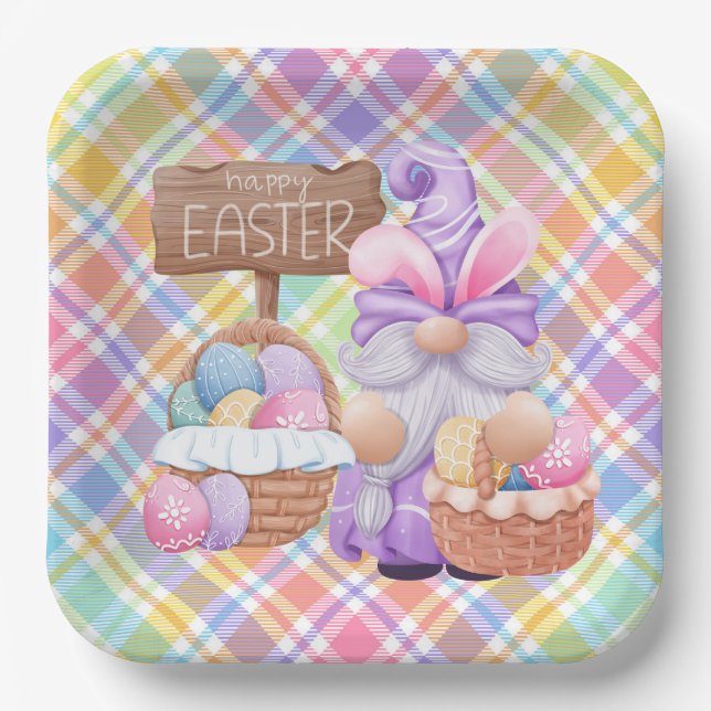 Assiettes En Carton Joyeux Gnome de Pâques (Recto)