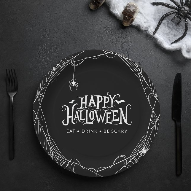 Assiettes En Carton Joyeux Halloween Araignée Manger Boire Être Effray (Happy Halloween Spider Eat Drink Be Scary Paper Plates)