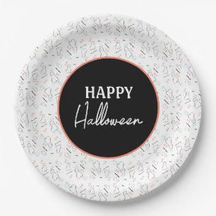 Assiettes En Carton Joyeux Halloween Fantôme Bonbons Dessin à la Main