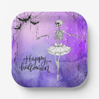 Assiettes En Carton Joyeux Halloween Squelette Ballerina Purple
