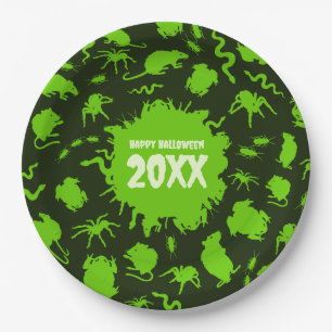 Assiettes En Carton Joyeux Halloween Texte personnalisé Vert Creepy Cr