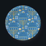 Assiettes En Carton Joyeux Hanoukka Etoile Juive Menorah Bleu<br><div class="desc">Heureux Hanoukka,  Menorah,  étoile juive,  plaques en papier bleu.</div>