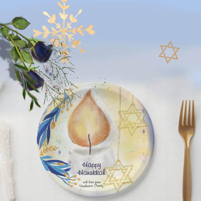 Assiettes En Carton Joyeux Hanoukka Salutation lumière bougie (Happy Hanukkah Greeting Candle Light Paper Plates)