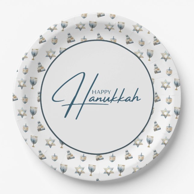 Assiettes En Carton Joyeux Hanukkah (Devant)