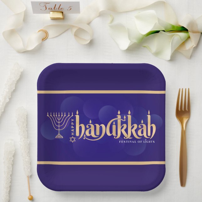 Assiettes En Carton Joyeux Hanukkah  (Mariage)