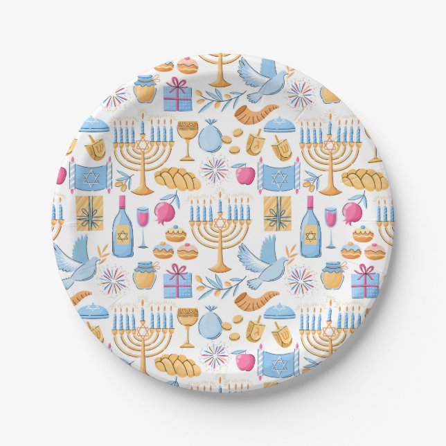 Assiettes En Carton Joyeux Hanukkah (Devant)