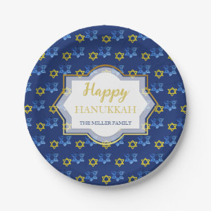Assiettes En Carton Joyeux Hanukkah Aquarelle Étoiles de David