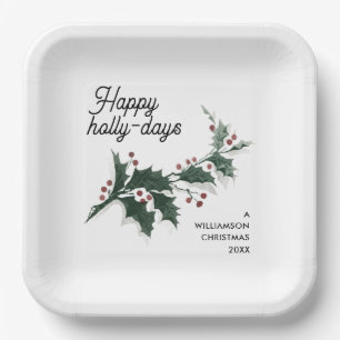 Assiettes En Carton Joyeux Holly Days Custom Nom de famille Noël