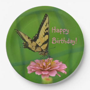 Assiettes En Carton Joyeux Jardin aux papillons d'anniversaire