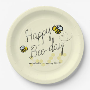 Assiettes En Carton Joyeux Jour des abeilles Fille Jaune Anniversaire