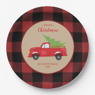 Assiettes En Carton Joyeux Joyeux Noël Chariot rouge rouge de Buffalo