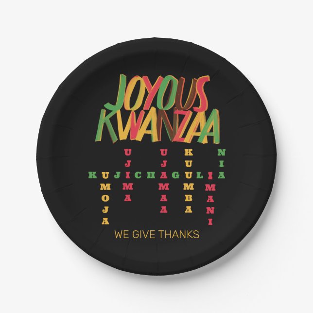 Assiettes En Carton Joyeux KWANZAA Principes mot-clé (Devant)