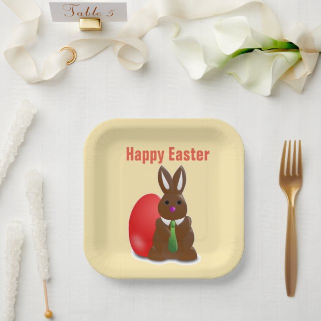 Assiettes En Carton Joyeux lapin au chocolat de Pâques (Mariage)