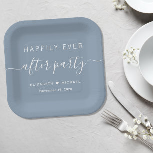 Assiettes En Carton Joyeux Mariage Poussiéreux Bleu Réception De Maria