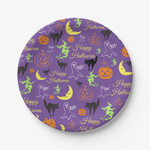Assiettes En Carton Joyeux modèle Halloween Violet