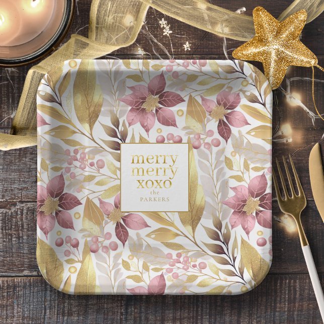 Assiettes En Carton Joyeux Motif de Noël rose or #21 ID1009 (Créateur téléchargé)