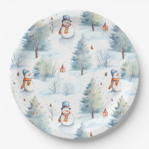 Assiettes En Carton Joyeux Motif des Snowmen